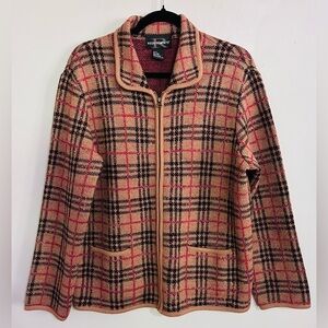 Vintage Requirements Women’s Wool Plaid Zip Front Sweater Jacket Size Medium